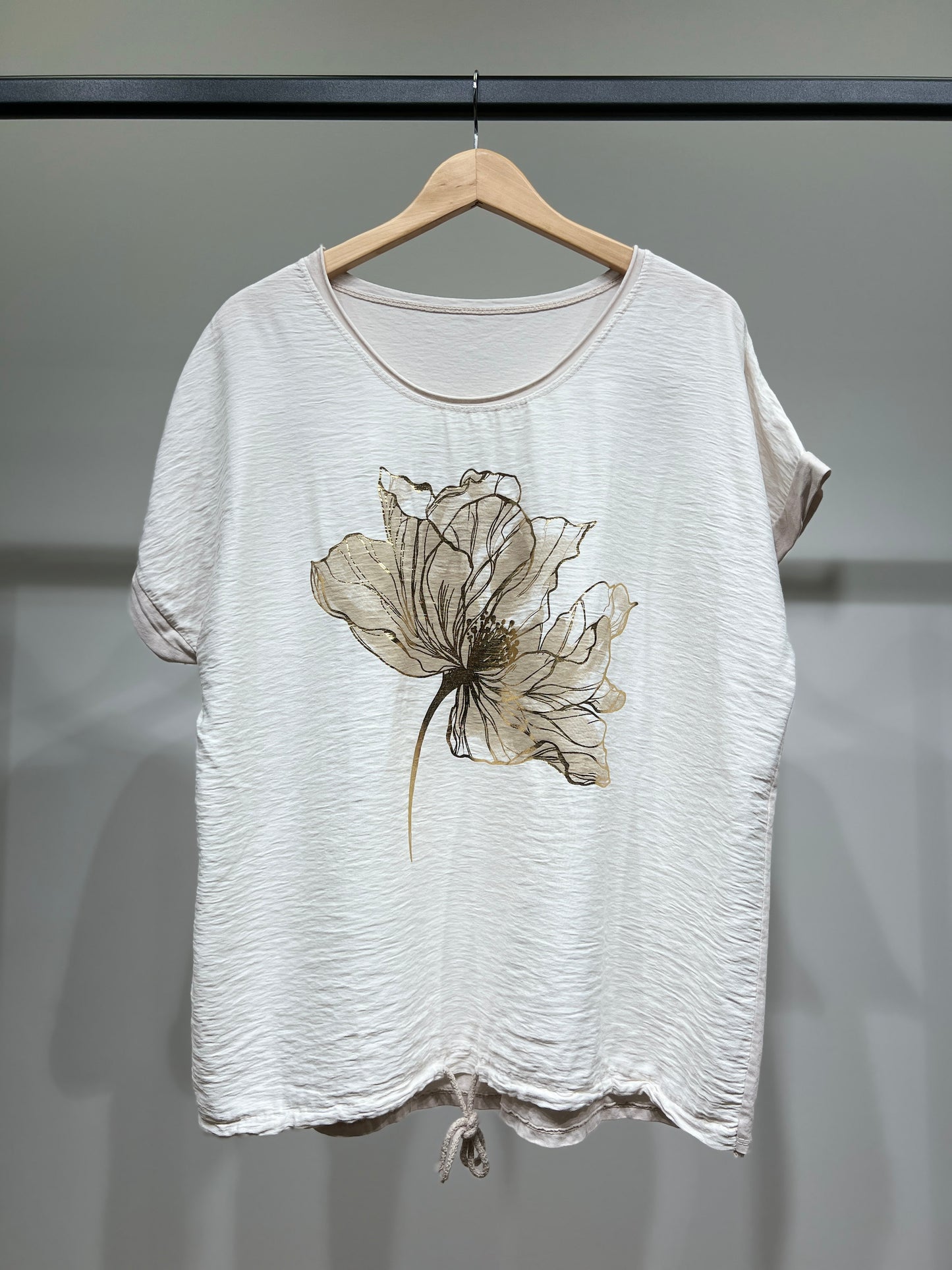 T-Shirt Large Cordon De Serrage Motif Fleur Dorure 50% Coton
