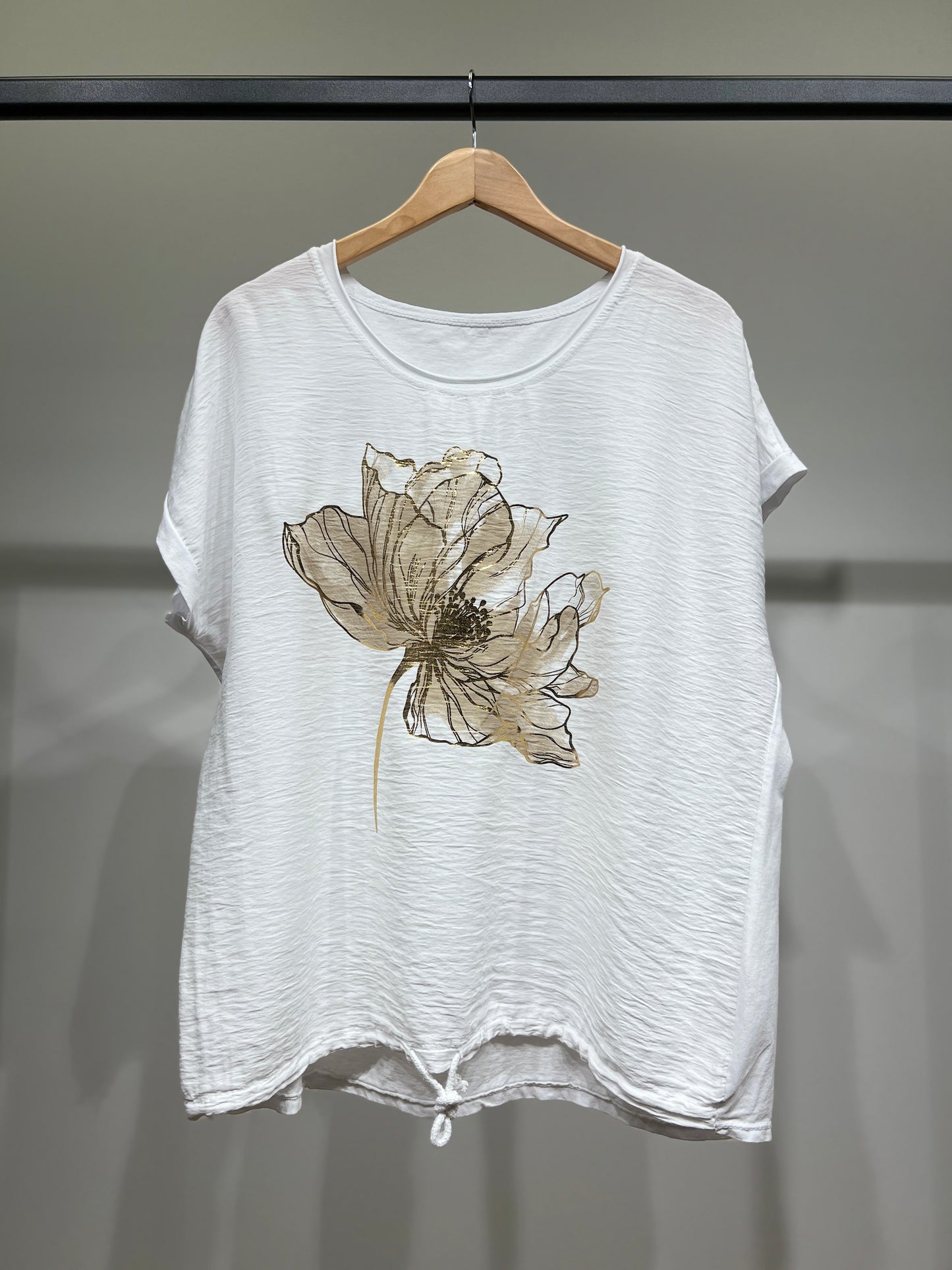 T-Shirt Large Cordon De Serrage Motif Fleur Dorure 50% Coton