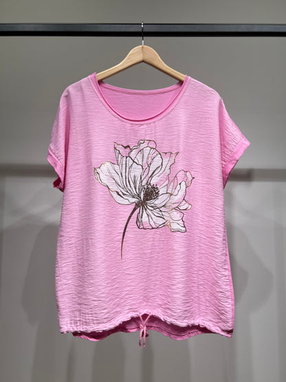 T-Shirt Large Cordon De Serrage Motif Fleur Dorure 50% Coton