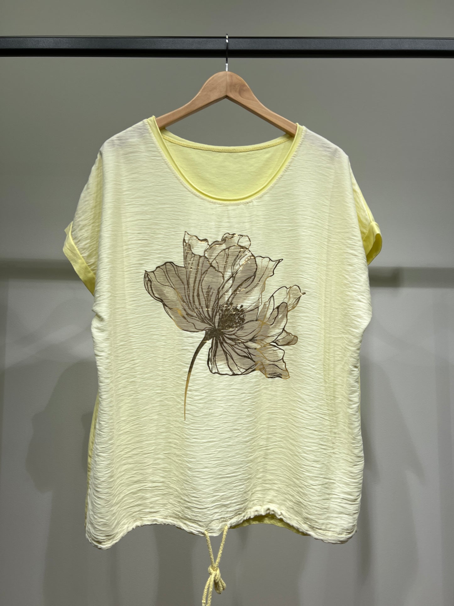 T-Shirt Large Cordon De Serrage Motif Fleur Dorure 50% Coton