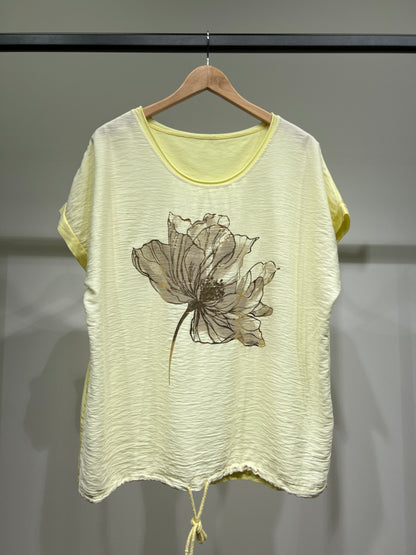T-Shirt Large Cordon De Serrage Motif Fleur Dorure 50% Coton