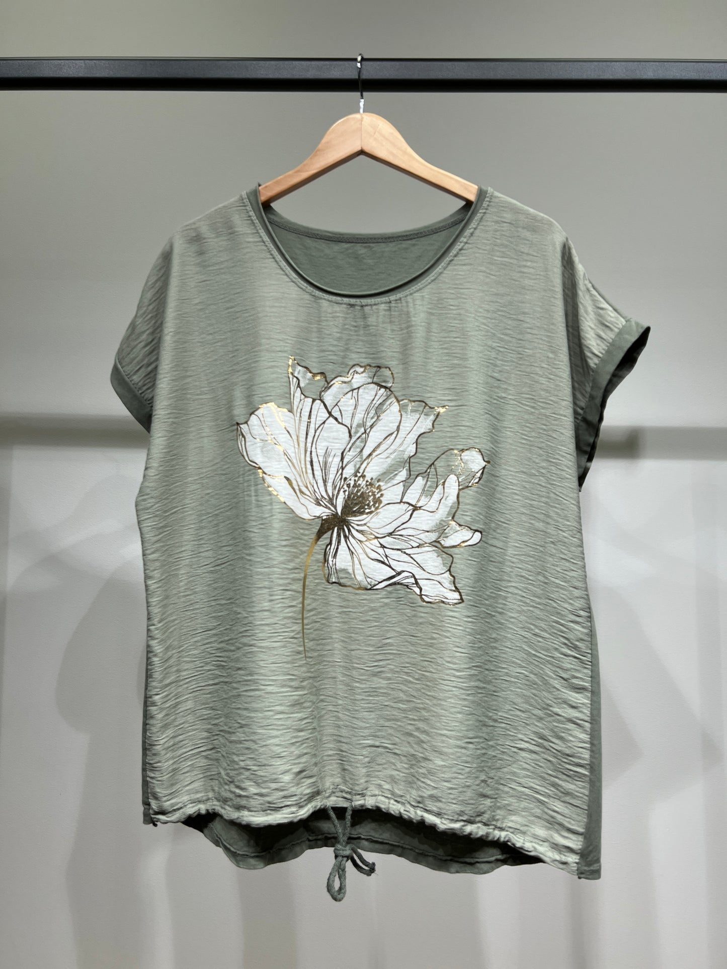 T-Shirt Large Cordon De Serrage Motif Fleur Dorure 50% Coton