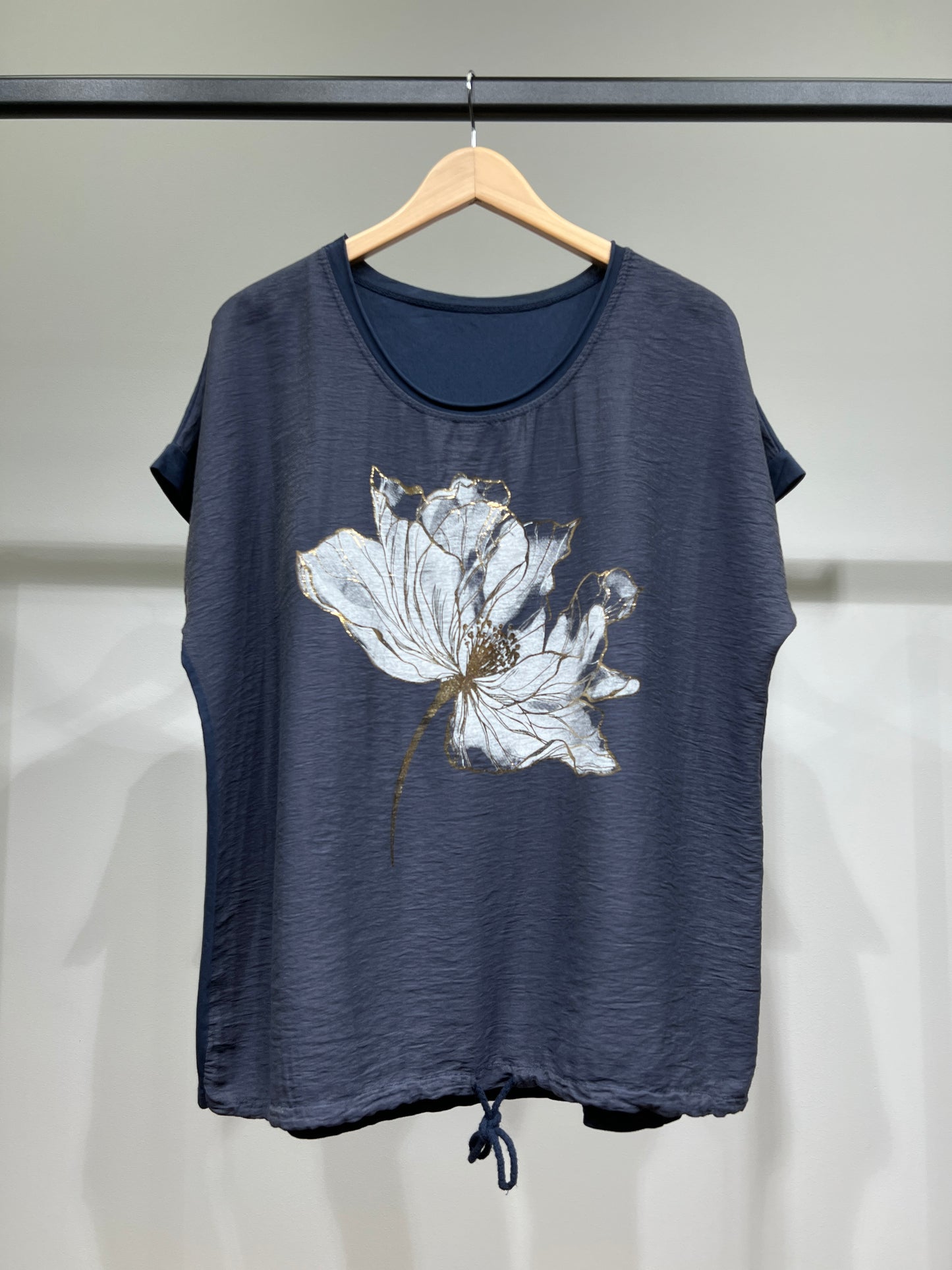 T-Shirt Large Cordon De Serrage Motif Fleur Dorure 50% Coton