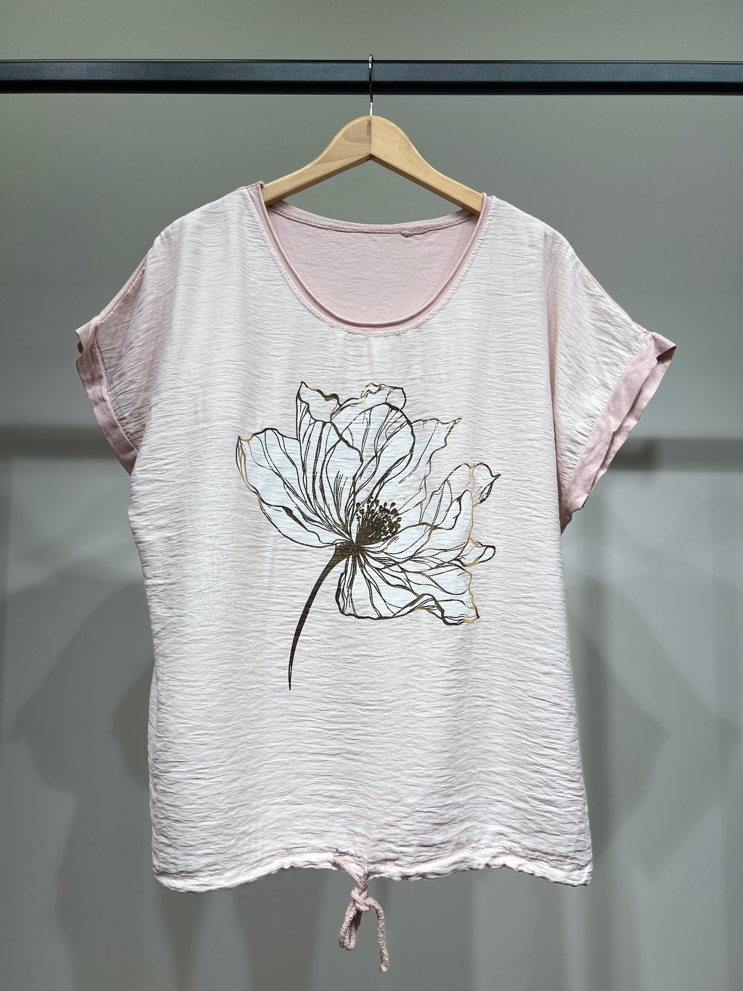 T-Shirt Large Cordon De Serrage Motif Fleur Dorure 50% Coton
