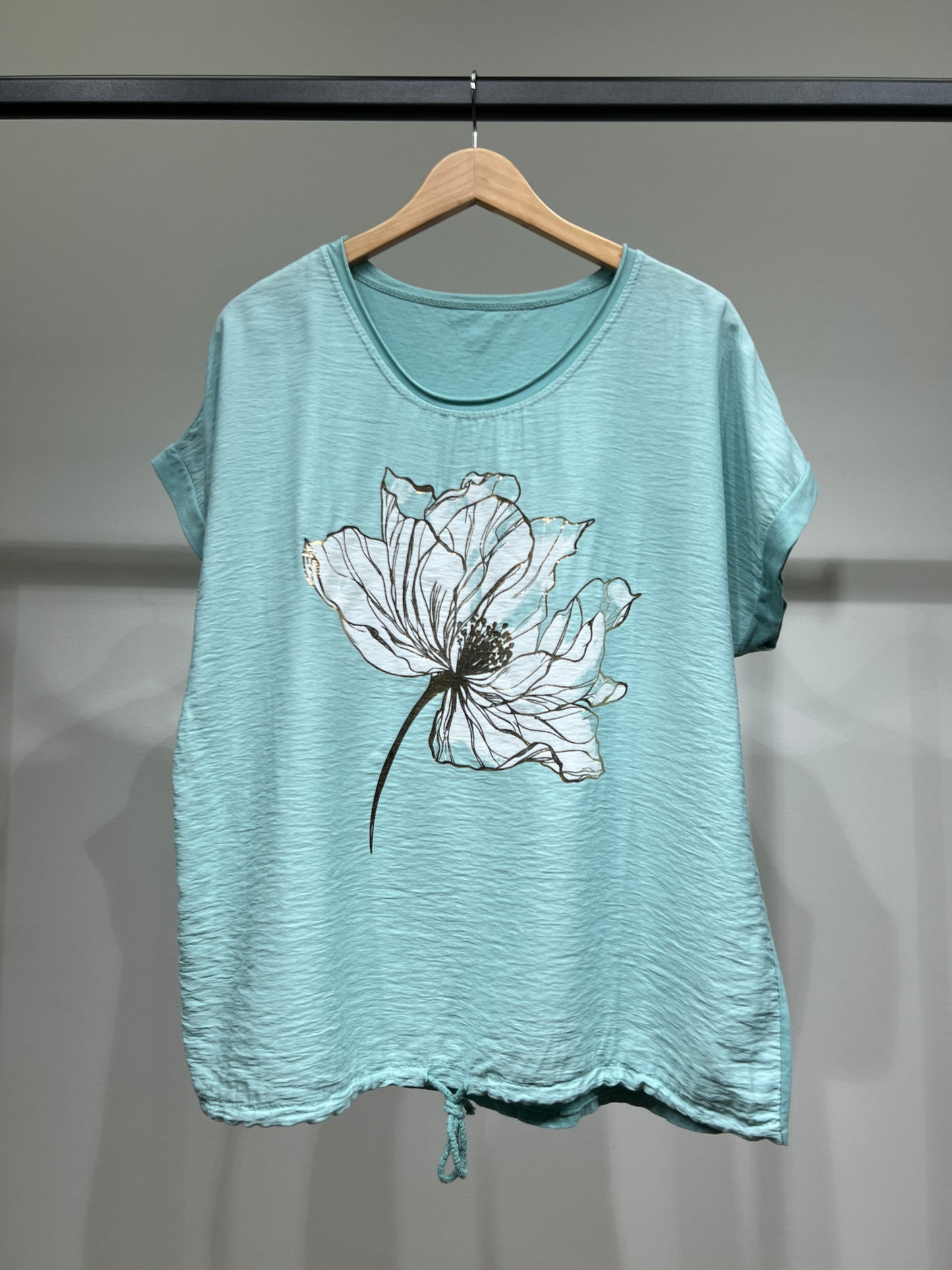 T-Shirt Large Cordon De Serrage Motif Fleur Dorure 50% Coton