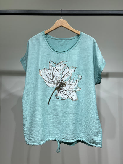 T-Shirt Large Cordon De Serrage Motif Fleur Dorure 50% Coton
