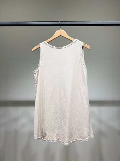 Débardeur Col V à Boutons Bi-Matière 50% Lin 50% Coton