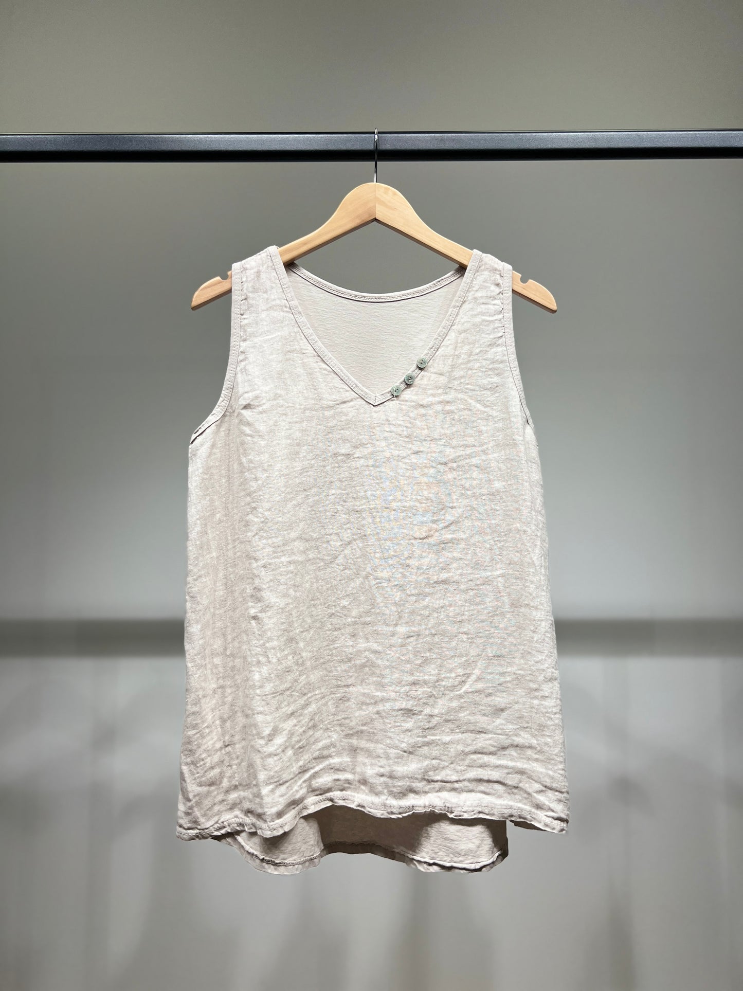 Débardeur Col V à Boutons Bi-Matière 50% Lin 50% Coton