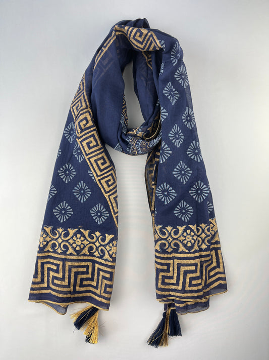Foulard à Motifs Aztèque Et Pampilles 100% Coton