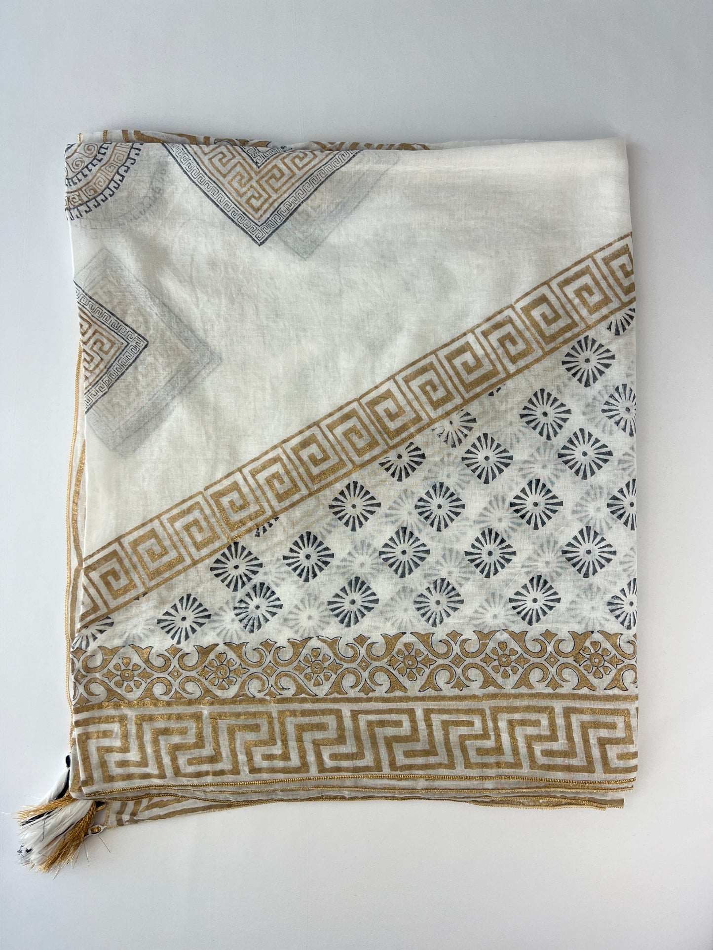 Foulard à Motifs Aztèque Et Pampilles 100% Coton