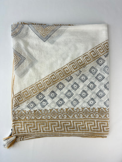 Foulard à Motifs Aztèque Et Pampilles 100% Coton