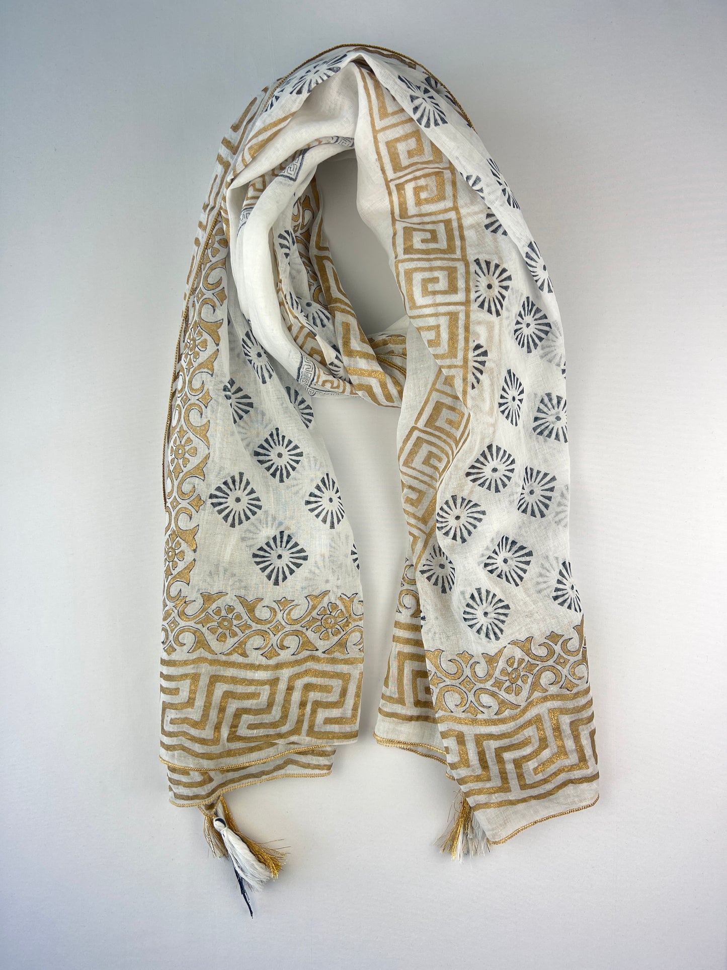 Foulard à Motifs Aztèque Et Pampilles 100% Coton