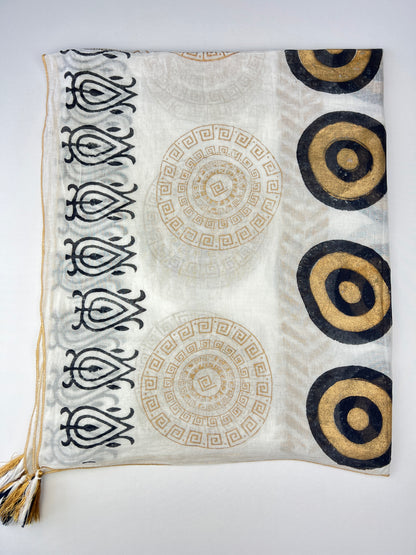 Foulards Motifs Aztèque à Pampilles 100% Coton Taille 180x90