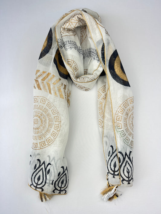 Foulards Motifs Aztèque à Pampilles 100% Coton Taille 180x90