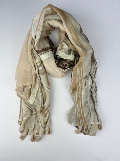 Foulard Carré 4 Motifs Léopard Doré Pampilles 75% Coton
