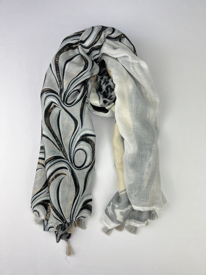 Foulard Carré 4 Motifs Léopard Doré Pampilles 75% Coton