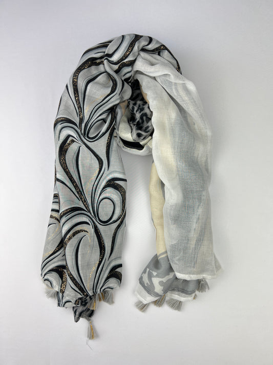 Foulard Carré 4 Motifs Léopard Doré Pampilles 75% Coton