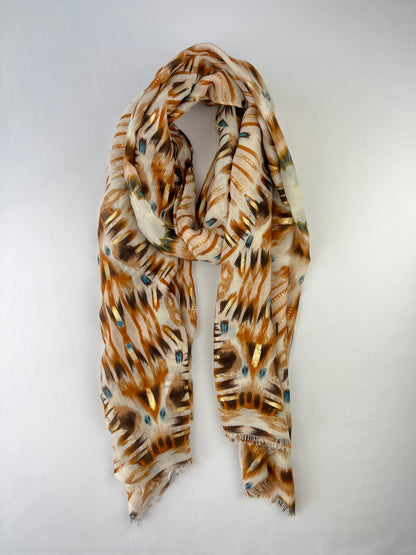 Foulard Léger Motif Coup De Pinceau Argenté 100% Polyester