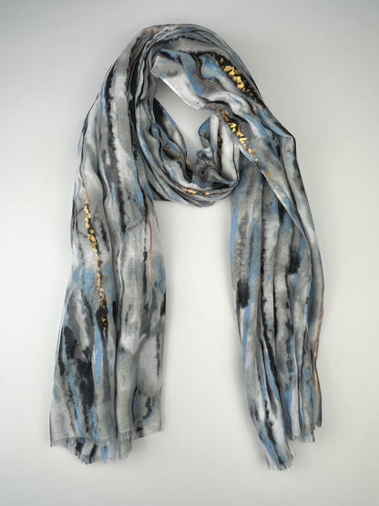 Foulard Motif Coups De Pinceaux Tâches Dorée Effet Effiloché
