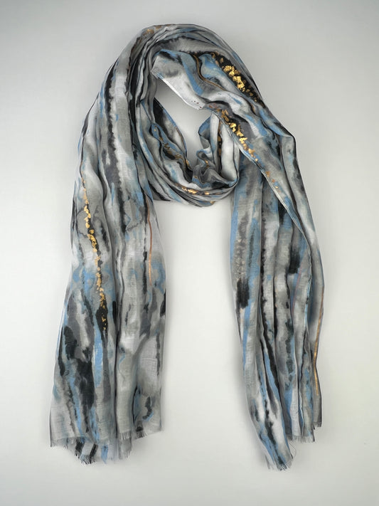 Foulard Motif Coups De Pinceaux Tâches Dorée Effet Effiloché