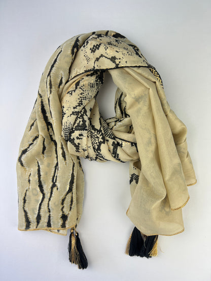 Foulard Carré 4 Motifs Animal à Pampilles 100% Viscose