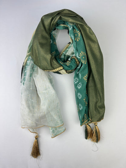 Foulard Carré 4 Motifs Ikat Aztèque Détails Dorés 75% Coton