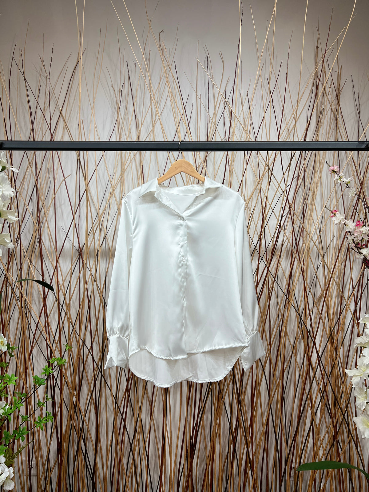 Chemise Coupe Droite Simple Manche Boutonnée Satin