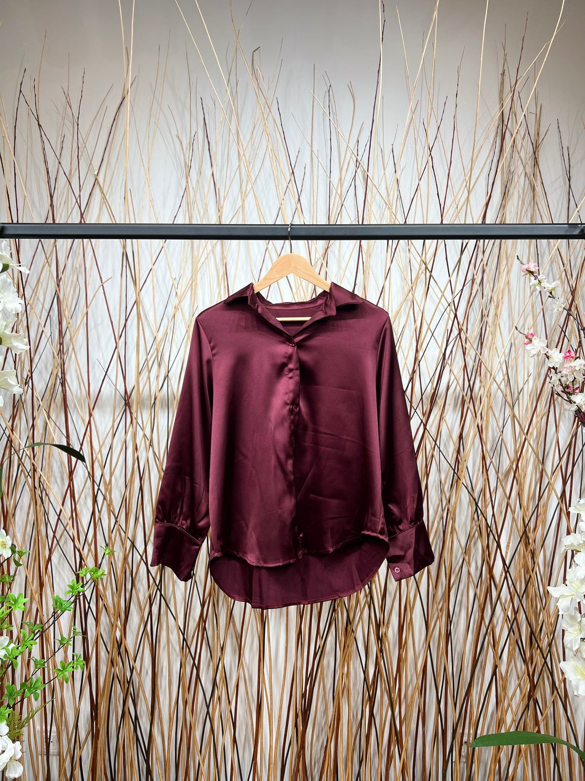 Chemise Coupe Droite Simple Manche Boutonnée Satin