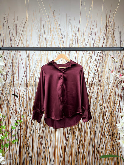 Chemise Coupe Droite Simple Manche Boutonnée Satin