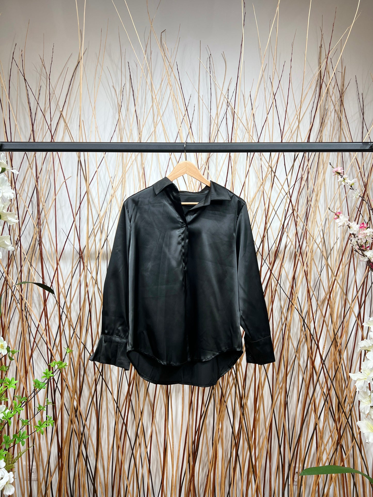 Chemise Coupe Droite Simple Manche Boutonnée Satin