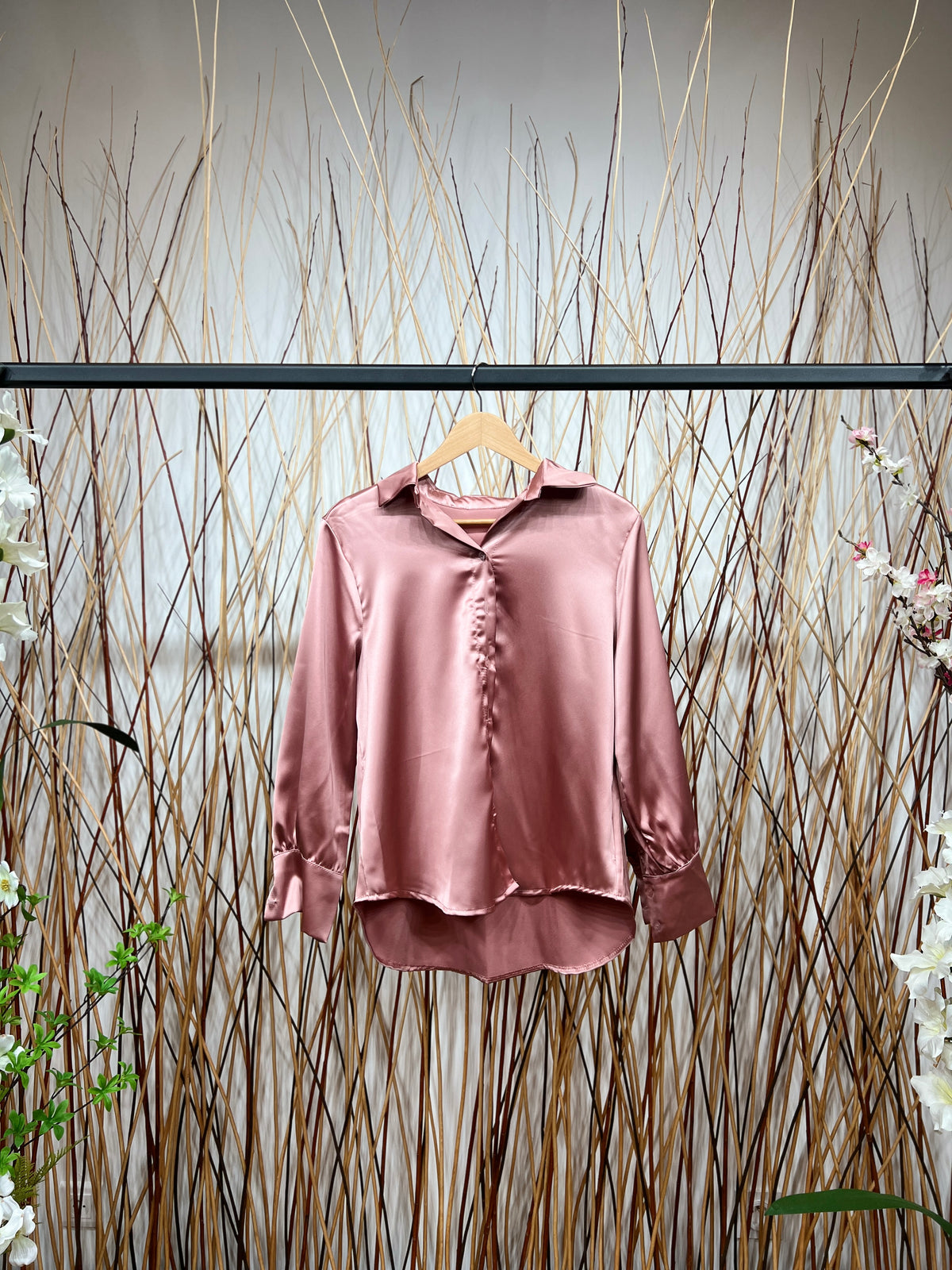 Chemise Coupe Droite Simple Manche Boutonnée Satin