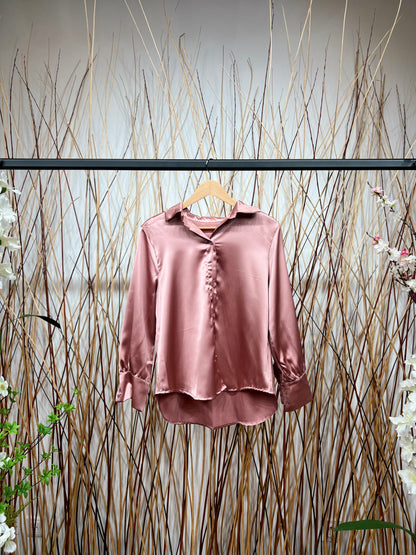 Chemise Coupe Droite Simple Manche Boutonnée Satin