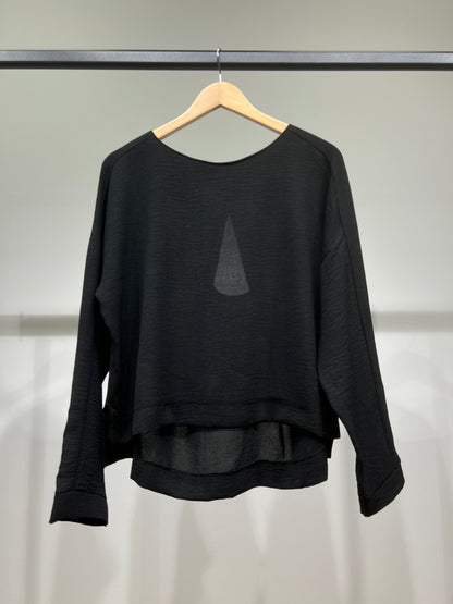 Long Sleeve Cropped T-Shirt with Slit and Back Teardrop Collar