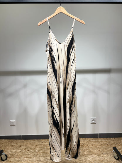 Robe Bretelles Fines Motif Coup De Pinceau 100% Viscose