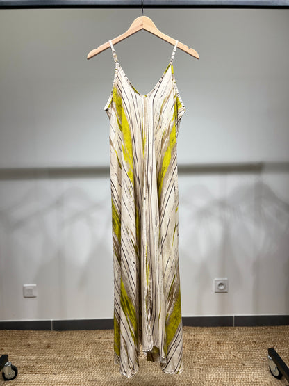 Robe Bretelles Fines Motif Coup De Pinceau 100% Viscose