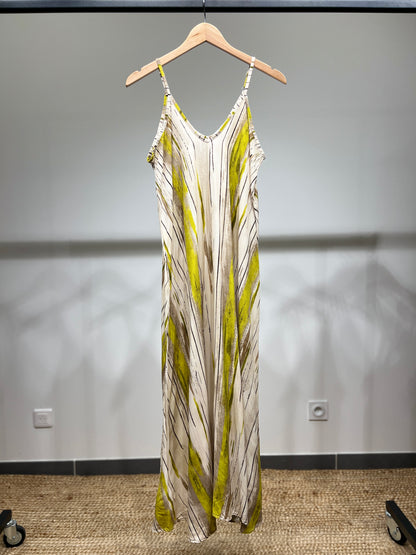 Robe Bretelles Fines Motif Coup De Pinceau 100% Viscose