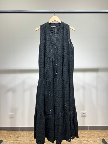 Robe Boutonnée Brodé Ajouré Motif Fleuri 100% Coton