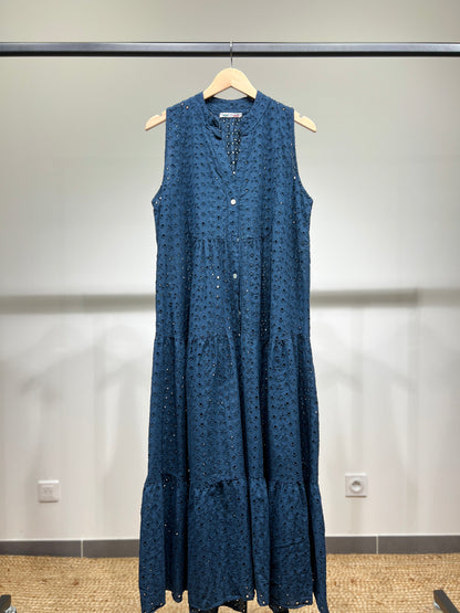 Robe Boutonnée Brodé Ajouré Motif Fleuri 100% Coton