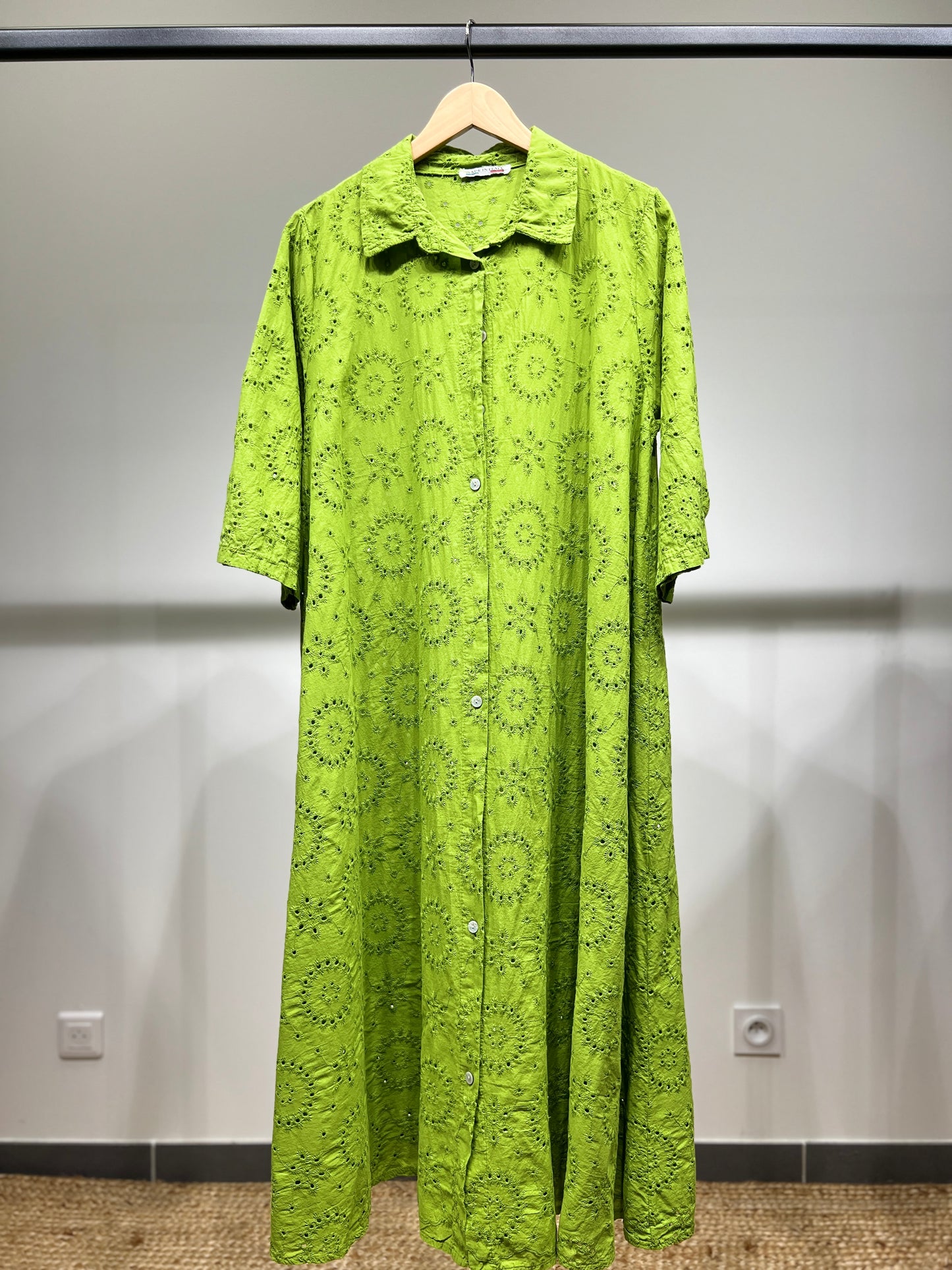 Robe Chemise Ajouré Broderie Anglaise Manche 3/4 100% Coton