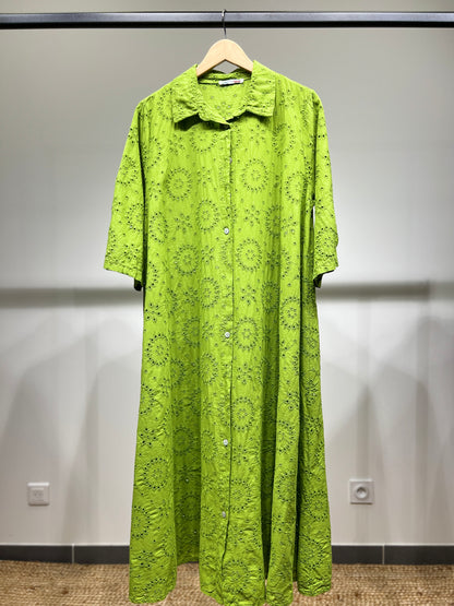 Robe Chemise Ajouré Broderie Anglaise Manche 3/4 100% Coton