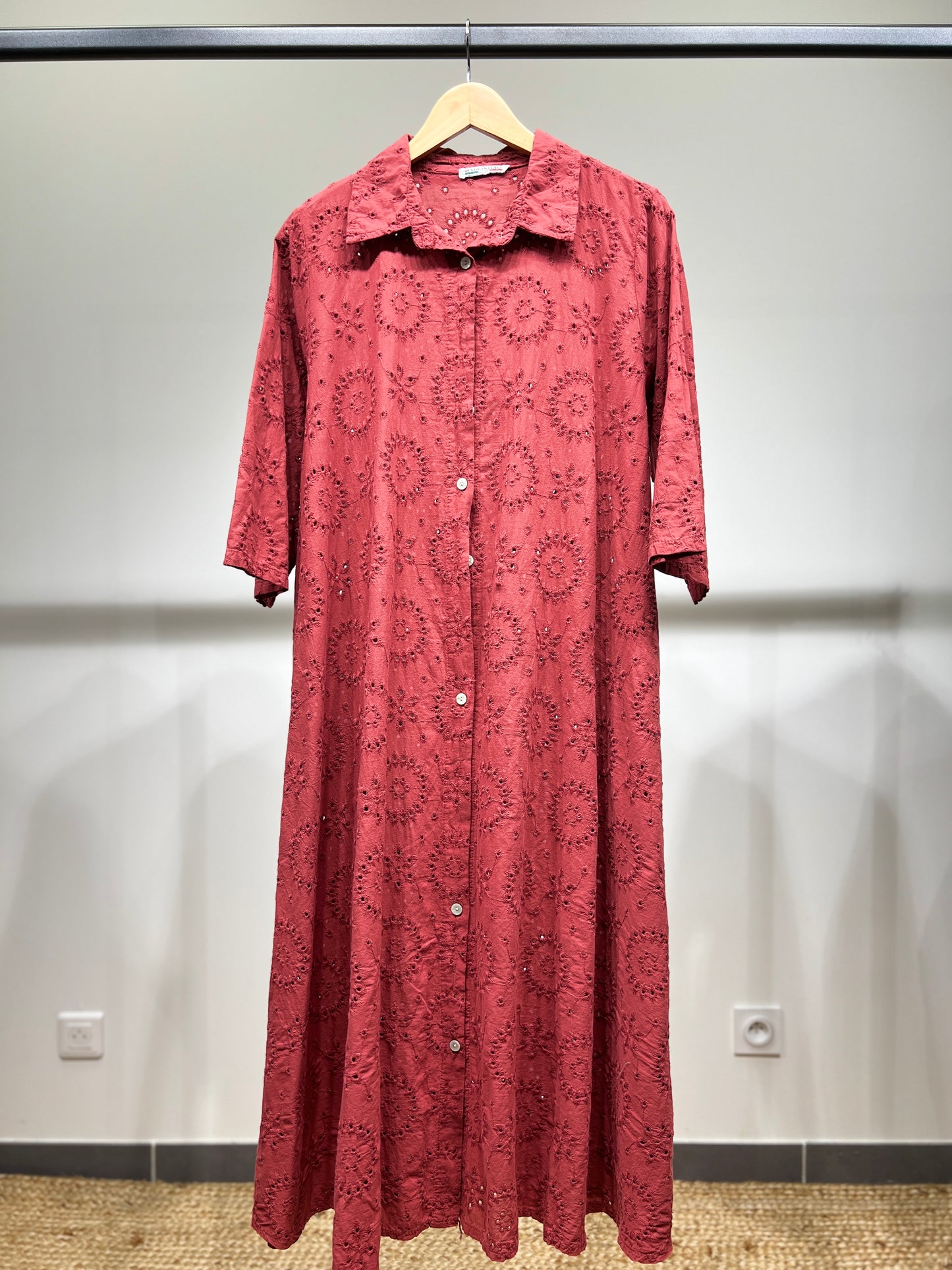 Robe Chemise Ajouré Broderie Anglaise Manche 3/4 100% Coton