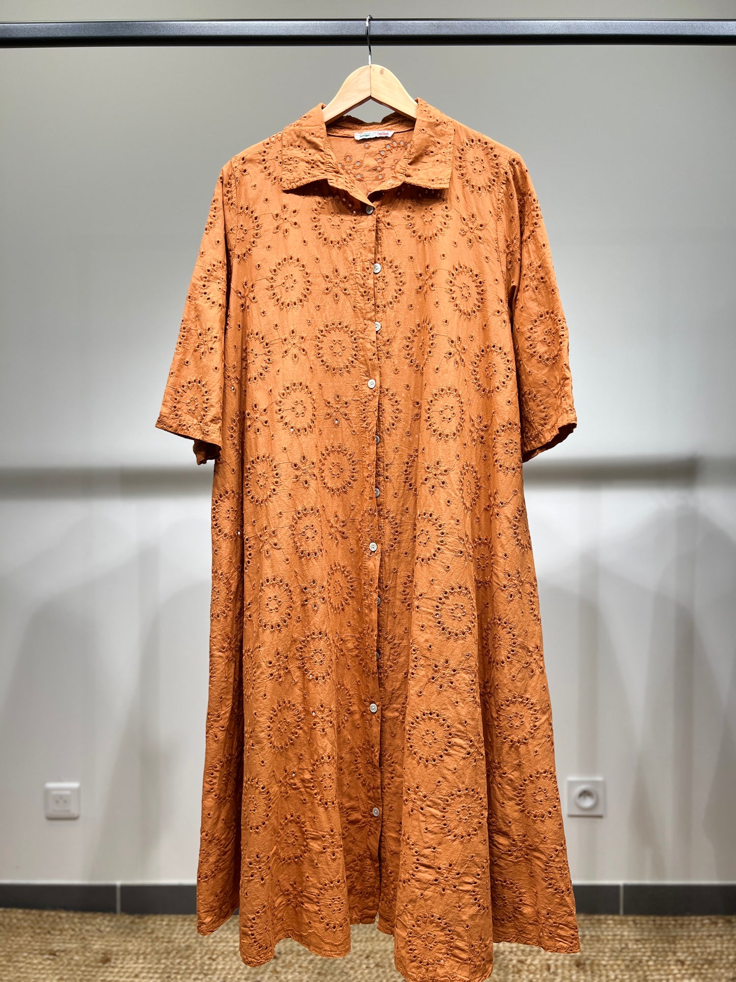 Robe Chemise Ajouré Broderie Anglaise Manche 3/4 100% Coton