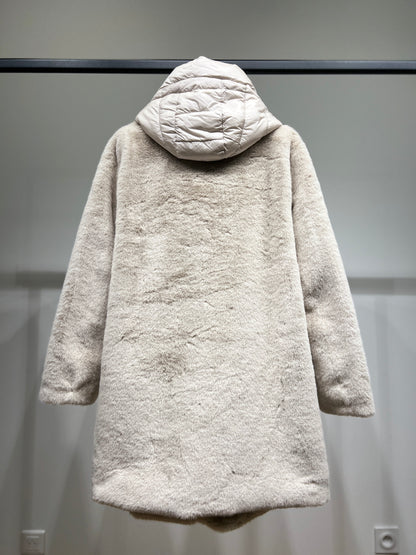 Manteau Fausse Fourrure Capuche Doudoune Amovible Taillé