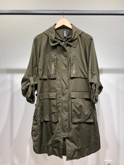 Imperméable Long à Capuche Poches Et Fente Boutonné