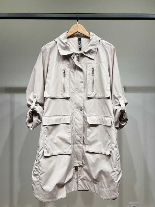 Imperméable Long à Capuche Poches Et Fente Boutonné
