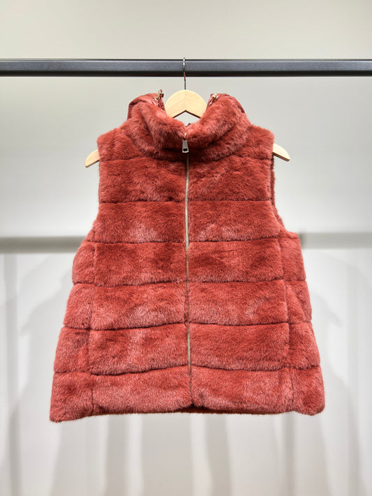 Gilet Fausse Fourrure à Capuche Doudoune Ajustable