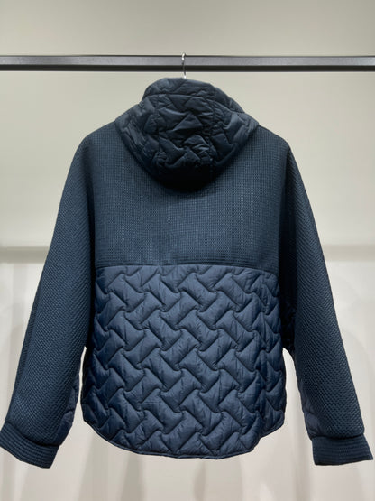 Veste Large Zippée Bi-Matière Matelassé À Capuche Taillé S-M-L