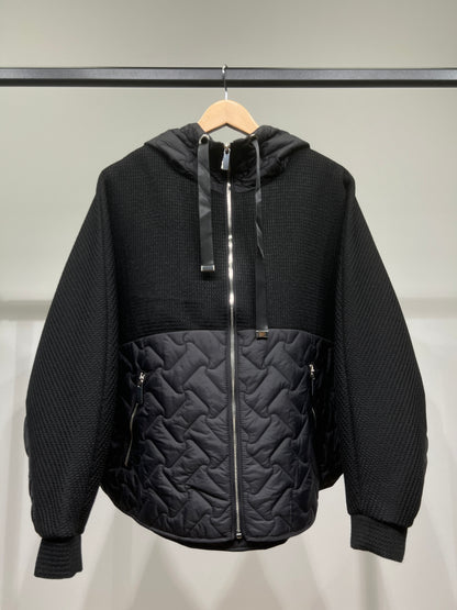 Veste Large Zippée Bi-Matière Matelassé À Capuche Taillé S-M-L