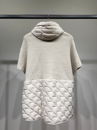 Veste Zippée Bi-Matière Matelassée Maille Côtelée À Capuche Poches Zippée Taillé S-M-L