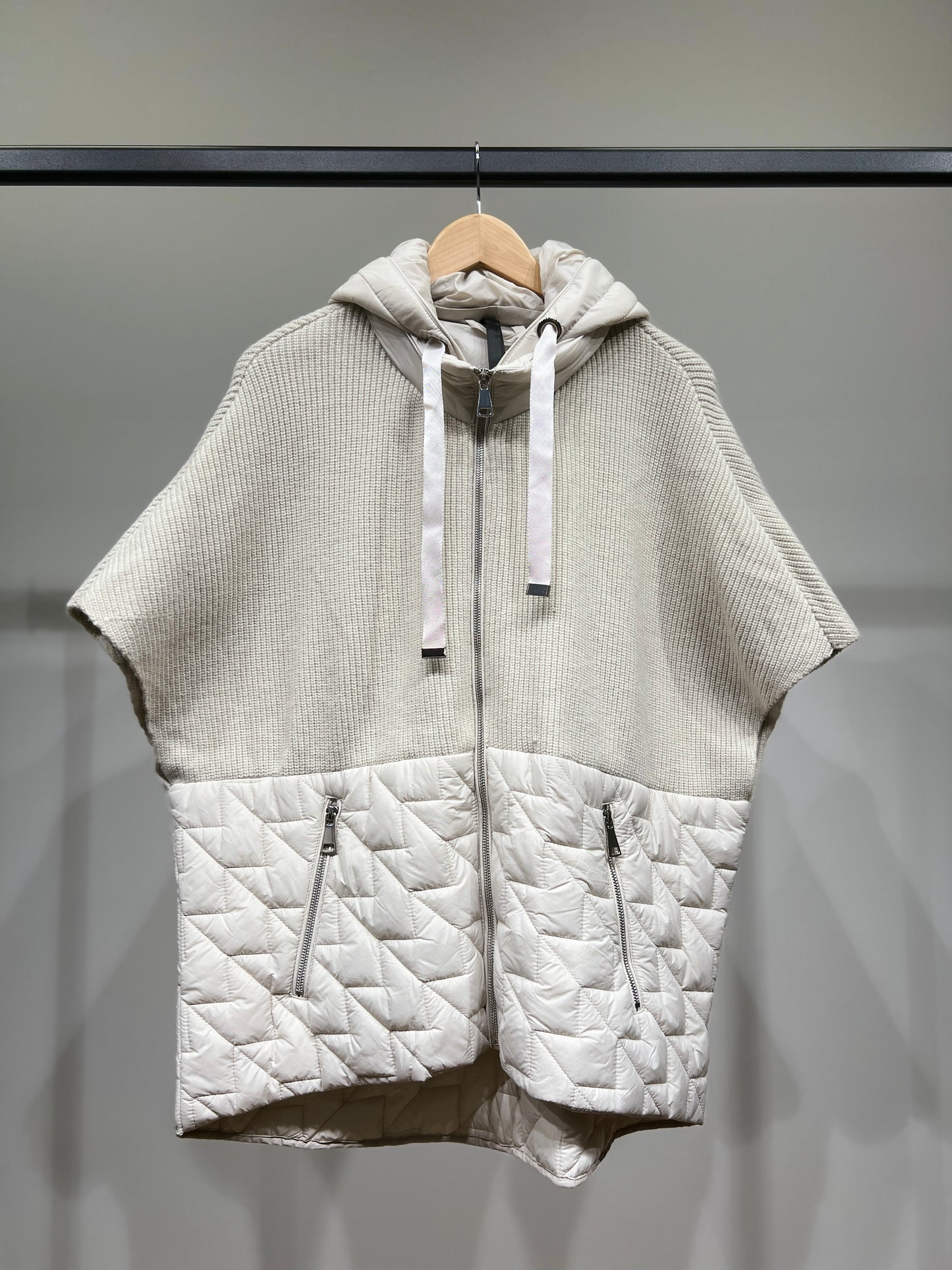 Veste Zippée Bi-Matière Matelassée Maille Côtelée À Capuche Poches Zippée Taillé S-M-L
